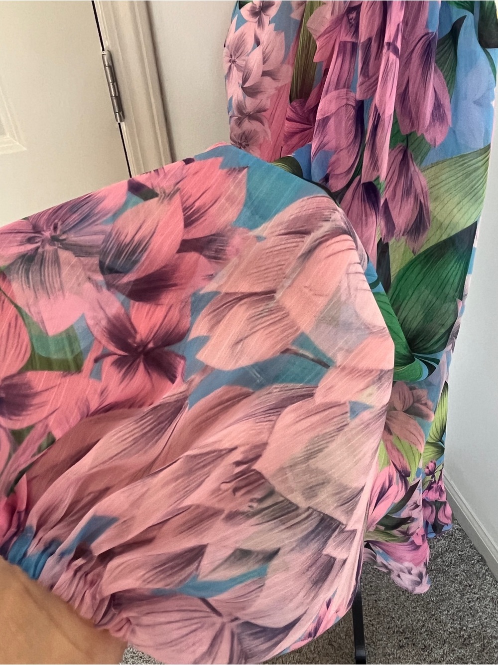 Alex Marie Floral Faux Wrap Dress NWT Size 14 Pink Blue Tropical Print Cocktail - Picture 3 of 6